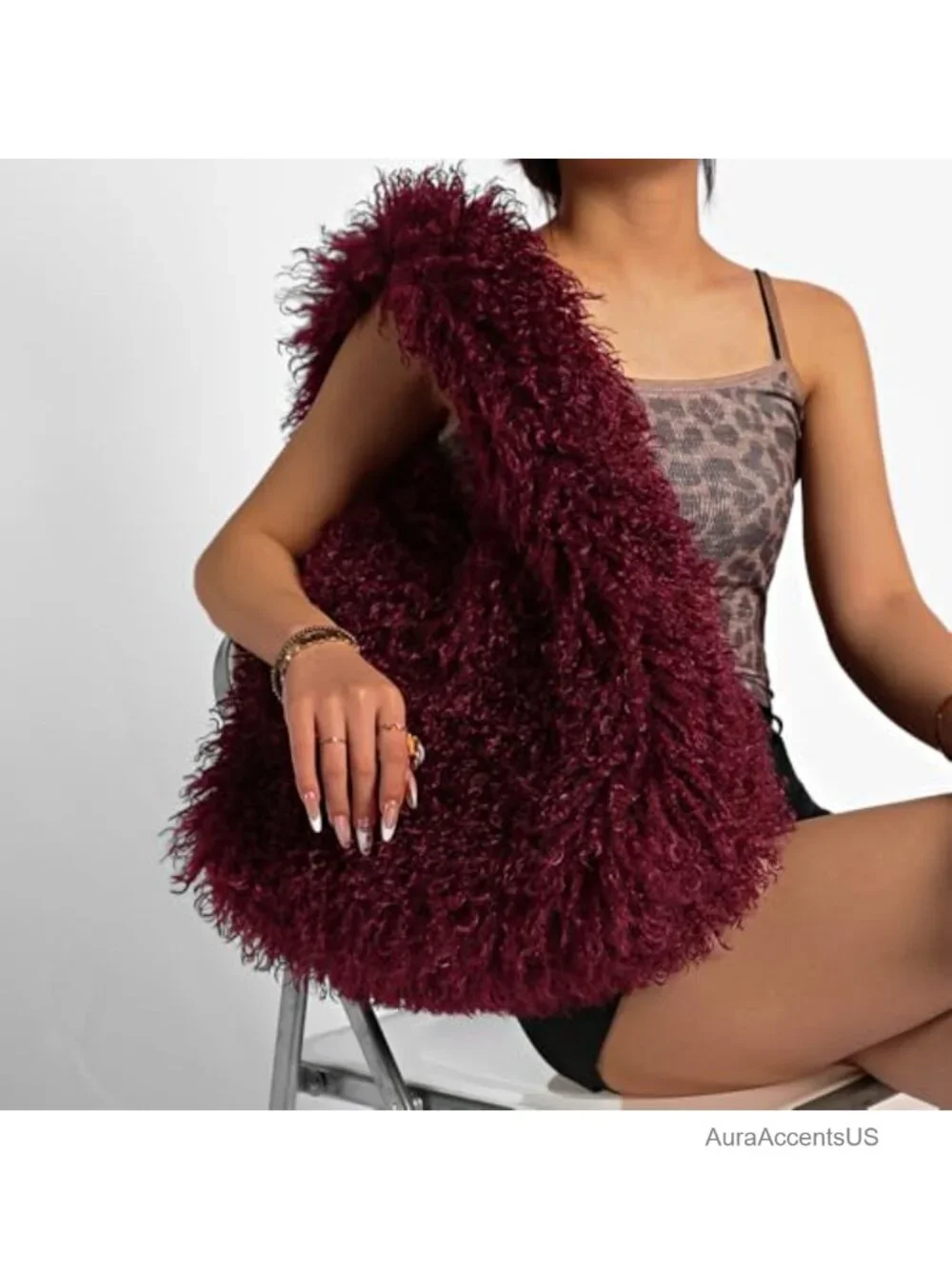 Faux Fur Large Hobo Shoulder Bag Cute Plush Furry Tote Handbag for Women